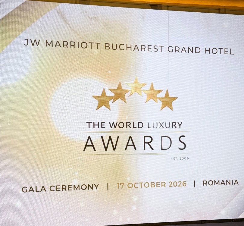 Ecranul galei World Luxury Awards 2026, 17 octombrie, JW Marriott Bucharest Grand Hotel